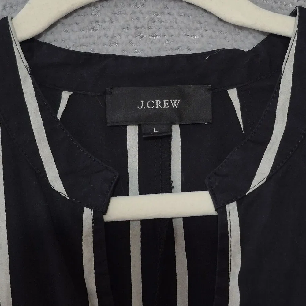 J.Crew Women's Black Stripe Cinched-Waist Cotton Poplin Midi Dress L - Picture 3 of 10